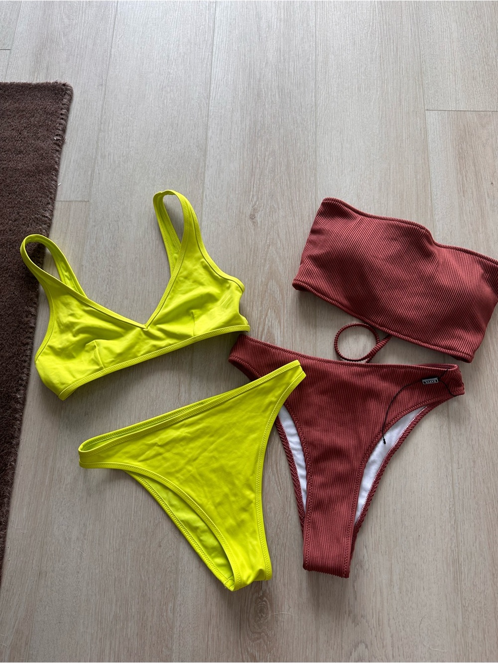 Neon Yellow & Rust Two-Piece Swimsuit Set